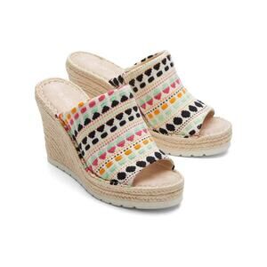 TOMS Monica Natural Global Woven Boho Mule Espadrille Wedge Heel Womens 10